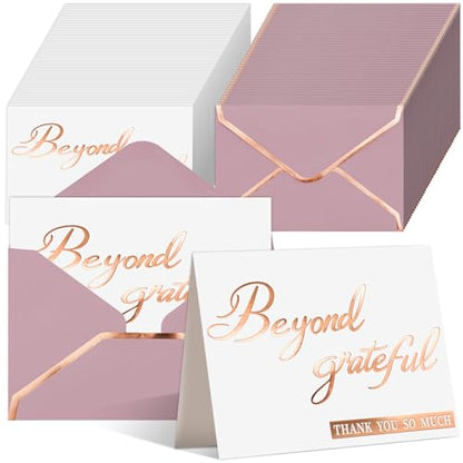 200 Pcs Beyond Grateful Thank You Cards with Envelopes Bulk Rose Gold Thank you Notes with Gold Foil Letterpress 4x6 Inches Blank Note Cards for Wedding Girl Birthday Baby Shower Graduation - color: Rose Gold