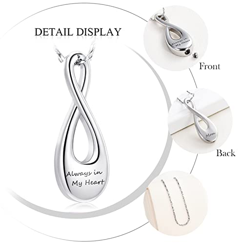 Imrsanl Infinity Cremation Jewelry Urn Necklace for Ashes | Memorial Lockets Pendant, Ashes Holder, Funeral Keepsake of Loved Ones, For Women Men - color: Always in My Heart Mom