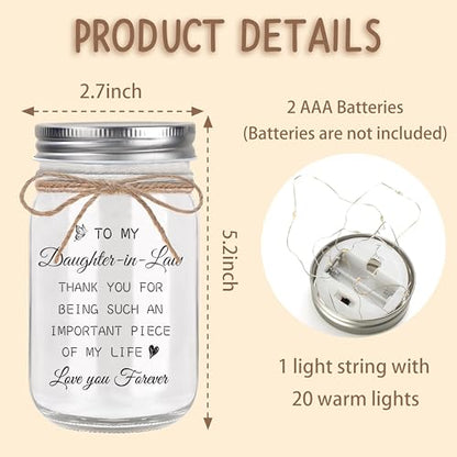 Daughter in Law Gifts, Daughter in Law Birthday Gifts from Mother in Law | Mothers Day Valentines Christmas Wedding Gifts for Mason Jar Night Lights - color: Daughter-in-Law123