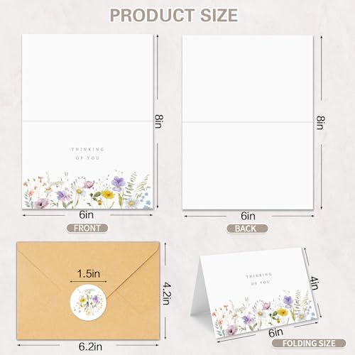 24 Thinking of You Cards with Envelopes, Watercolor Floral Designs | 4 Unique Floral Designs, 4”x6”, Thinking of You Cards, Encouragement Cards, Blank On The Inside, for Family, Friends, Mailing