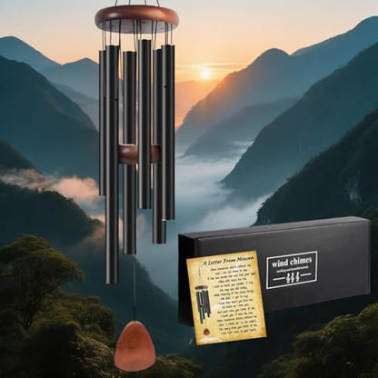 Wind Chimes for Outside, Bingxue 37" Wooden Sympathy Wind Chimes Memorial Wind Chime for Loss of Loved One Mother Father, Sympathy Gift Home Decor Outdoor Garden Patio (Black, 30Inch)