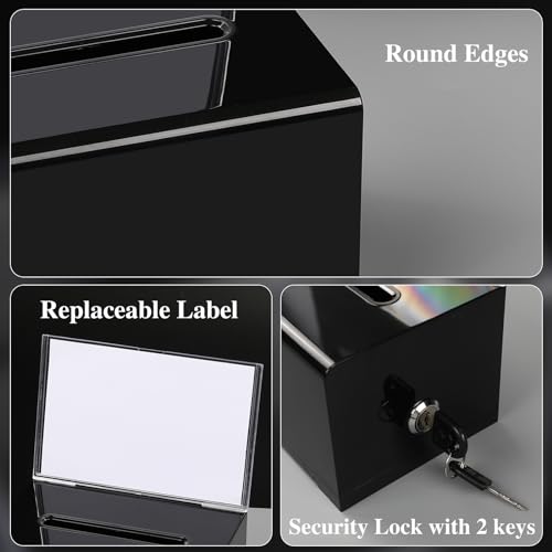 Acrylic Donation Box with Lock, Black Ballot Box with Sign Holder, 2 Pack Suggestion Boxes for Fundraising, Donation, Bar, School Voting, 6.2x4.6x3.9 Inch | Suggestion Box for Fundraising, Ballot Box with Slot for School, Donation, Bar, School Voting, 6.2