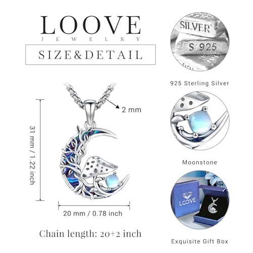 Sterling Silver Tree of Life Necklace for Women Oval Family Tree Necklace Abalone Shell Moonstone Pendant Mother Day Necklace for Mom Tree of Life Jewelry - style: Tree of Life-Mushroom-Moonstone