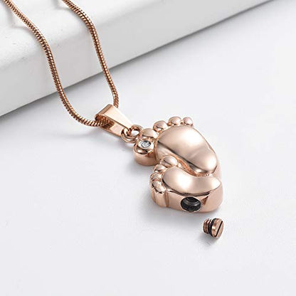 Imrsanl Footprint Cremation Urn Pendant Necklace for Ashes Stainless Steel Mini Urns Jewelry to Holder Ashes Baby Foot Memorial Keepsake - color: Rose Gold