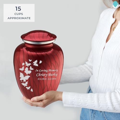 Geturns - Adult Custom Butterfly Cremation Urns for Human Ashes I Pearl Cany red Large Funeral Urn for Female and Male I 200 lbs - color: Pearl Candy Red