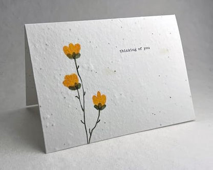 Of The Earth Handmade Paper - Plantable Wildflower Seed Folding Card - Sympathy Designs - 5" x 7" - Set of 3 - w/Recycled Envelopes (Yellow Floral) - color: Yellow Floral