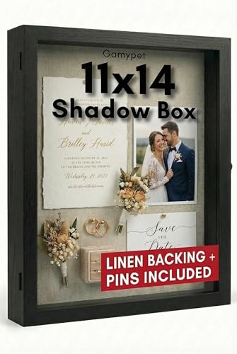 11x14 Nature Wood Black Shadow Box Frame, 1.57" Deep Glass Door with Lock | Solid Hardwood, Front Glass Door & Lock, Linen Back, Hidden Mounts, Perfect for Wedding Flowers, Pictures & Memory Box - color: Black, size: 11*14