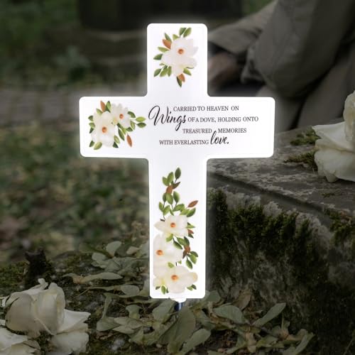 Solar Cross Light Cemetery Flower Cross Grave LED Light Outdoor Garden Memorial Lamp Stake Marker Sympathy Gifts Sign for Loss of Loved One - color: Flower