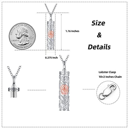 Sterling Silver Tree of Life Flower Celtic Cremation Ashes Urn Pendant Necklace for Women - color: Cylin *Rose(R/P)
