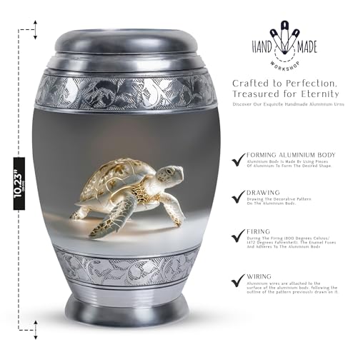 Fantasy Turtle Urn for Human Ashes - Cremation Urn Human Ashes | Turtle Urns for Human Ashes - Funeral Urns for Adult Women - Sea Turtle Urns for Female Large 200 Cubic Inches Velvet Bag - size: 10 inch (Set of 1)