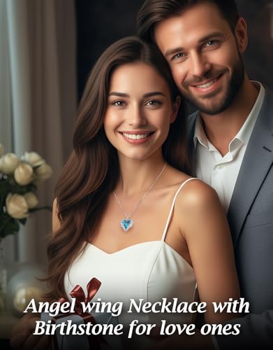 CDE Angel Wings Heart Birthstone Pendant Necklace Gift for Women | Silver/Gold Tone,Ideal Birthday & Anniversary Jewelry Gift for Wife,Girlfriend,Her - color: White-12b-Dec-Blue Zircon Birthstone