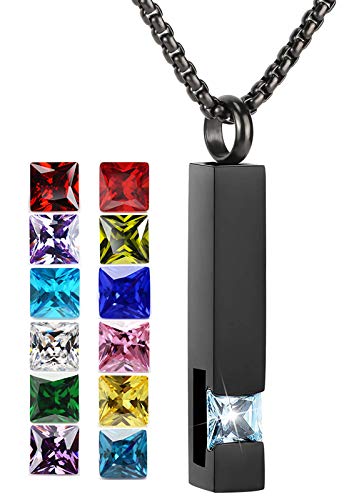 YOUFENG Urn Necklaces for Ashes Birthstone Cube Urns for Human Ashes Memorial Cremation Urn Locket Keepsake Ashes Jewelry - style: March