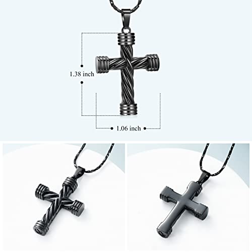 Imrsanl Cremation Jewelry for Ashes Cross Memorial Urn Necklace Pendant Keepsake Religious Cross Ashes Jewelry - color: 2pcs-Silver/Black