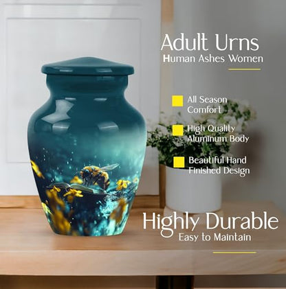 Bee Funeral Urns for Human Ashes Adult Female - Cremation for Men Ashes - Small Keepsake Urn for Women - Mini Human Urns - Burial Adult Urn for Male - 3 Inch - Pack of 1