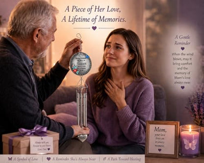 Memorial Wind Chime for Loss of Mom – Sympathy Gift for Loss of Mother, Bereavement Wind Chimes with “Because Someone We Love is in Heaven” Poem, Indoor Outdoor Remembrance Gift, 21 Inch