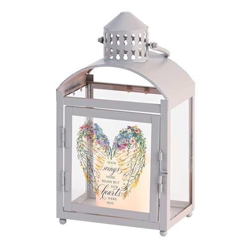 Magnolia Garden 10.5 Inch Grey Metal Arched Lantern – LED Candle Home Decor – Angel Wings Memorial Design – “Your Wings were Ready But Our Hearts were Not - size: 4 x 4 x 10.5, style: Your Wings Were Ready But Our