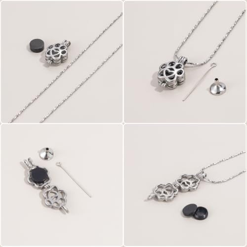 Paw Print Urn Necklace for Pet Ashes Stainless Steel Memorial Locket Cremation Jewelry Dog/Cat Keepsake Pendant with Mini Case Sympathy Gift for Pet Lovers Women Men - color: Silver-Black