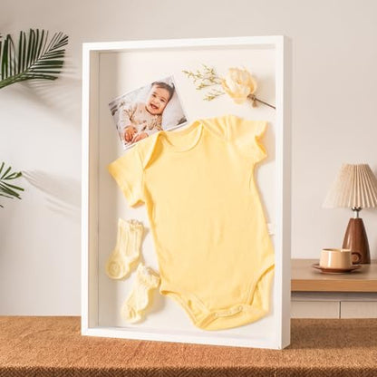 16x20 Large Shadow Box Frame with Thickened Acrylic Panel & Pins | With Push Pins, Deep 1.7" White Shadow Box Display Case – Display on Tabletop or Wall for Jersey, T-shirt, Keepsake, Wedding - color: White+high Definition Panel + Shatter-proof Packaging,