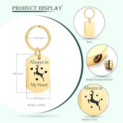 Cremation Jewelry Urn Keychain for Ashes for Women Men Memorial Keepsake Pendant - color: Gold