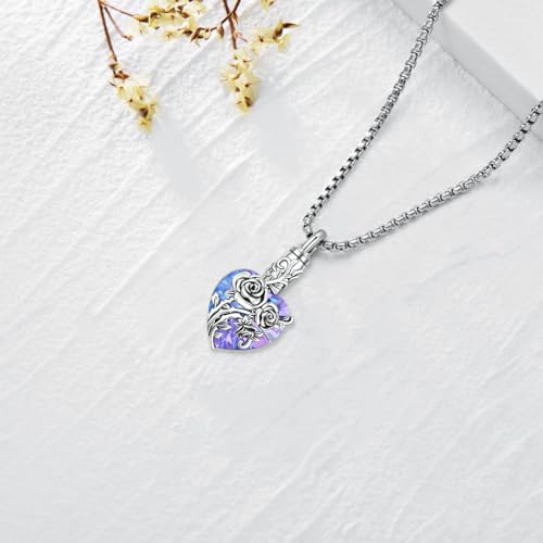 Urn Necklace for Ashes for Women/Men 925 Sterling Silver Cremation Jewelry w/Funnel Filler Memorial Jewelry Gifts - color: A-Rose (Purple Crystal), style: Non - Customized