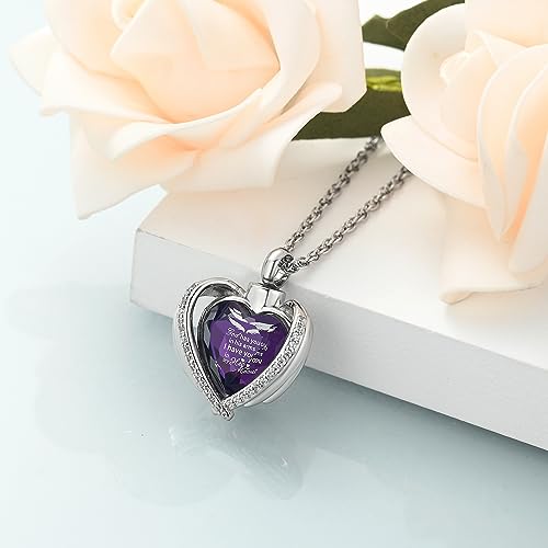 shajwo Angel Wing Heart Urn Ashes Necklace for Women Men | Cremation Jewelry,Birthstone Necklace of Loved One,Memorial Pendant for Human Pet - color: Silver-Purple