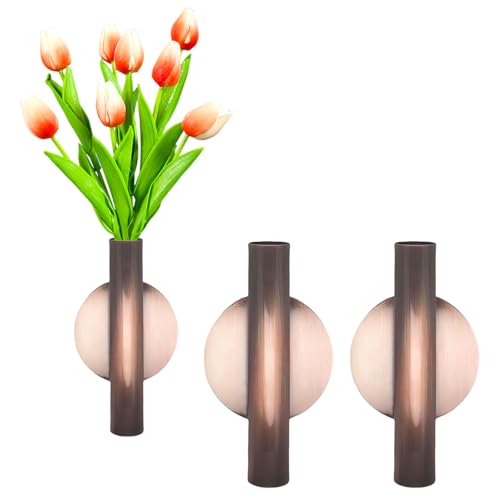 Gold Wall Decor, Plant Wall Vase Metal Tube Decoration Holder Used to Display Dried Flowers, Fake Flowers, Also Suitable for Gravestone Memorial Decoration (2 Pcs Red Bronze) - color: 2 Pcs Red Bronze