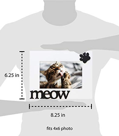 Isaac Jacobs 4x6 White Wood Sentiments Cat Meow” Picture Frame | Photo Gift for Pet Cat, Kitten, Display on Tabletop, Desk (White, 4x6) - color: White, size: 4x6