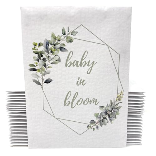 Baby in Bloom Seed Packet Favors Pre Filled with Wildflower Seeds -Baby Shower Party Favors for Guests, Thank You Gift or Present for Girl or Boy -Sage Green, White Floral Decorations -Bulk Pack of 20 - color: Sage