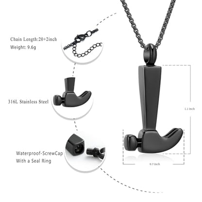 Oinsi Men's Cremation Jewelry Made Of 316L Stainless Steel Hammer Memorial Urn Necklace Pendant Keepsake Holder Jewelry For Ashes - color: A-Black