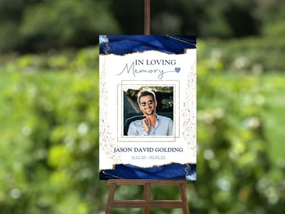 Blue Funeral Welcome Sign, Celebration of Life Welcome Sign, in Loving Memory Sign, Celebration of Life Funeral Sign, Celebration of Life Sign, Memorial Sign with Photo #Tf22 - color: Version #12