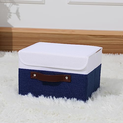 ANMINY Fabric Storage Box Bins with Lids, Blue White, 10"x8"x7" - color: Deep Blue White, size: Small (Pack of 1)