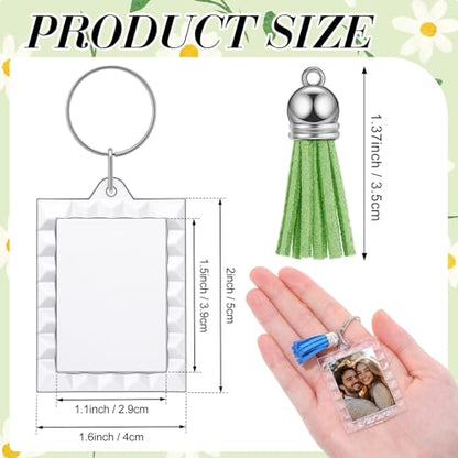 Yaomiao Acrylic Photo Keychain with Tassel Clear Blank Custom Keychain Frame Holder Insert Picture Keyring Making Kit - style: Wavy Rectangle