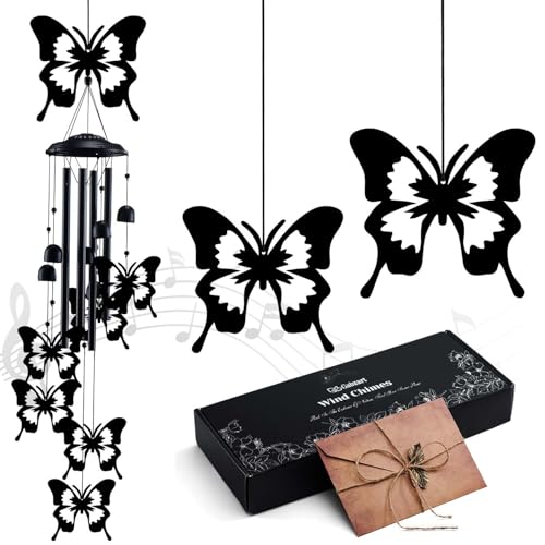 Butterfly Wind Chimes for Outside, Butterfly Gifts for Women Men Mom Grandma Birthday, 37" Windchimes Hanging Outdoors Garden Decor, Home Patio Garden Porch Yard Decorations - color: Black-butterfly