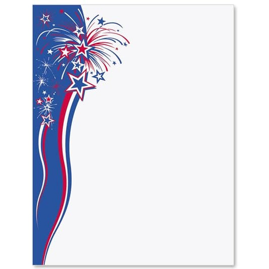 PaperDirect Patriotic Bursting Stars Border Papers, Festive Fireworks and Stars with Wavy Blue Side Border Design, 8.5 x 11, Acid-Free, Ideal for Holiday, Invitations, Scrapbooks, Cards, 25 Sheets - color: Patriotic Bursting Stars