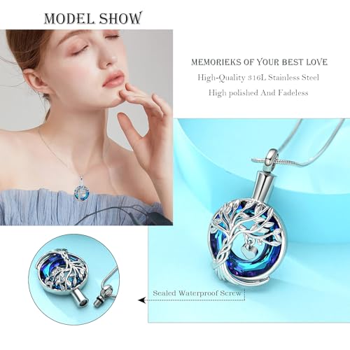 Hearbeingt Teardrop Urn Necklaces for Ashes Tree of Life Memorial Locket - color: Tree of Life-Silver