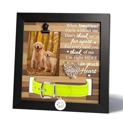 Artisanal Hand-Knitted Heart Dog Memorial Frame with Photo Clip& Collar Holder - Loss of Pet Sympathy Gift, Warm Remembrance for Dogs and Cats - color: Black and gray