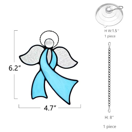 Angel Stained Glass Suncatcher for Window Blue Awareness Ribbon | Angel Stained Glass Suncatcher Blue Awareness Ribbon,Angel Stained Glass Window Hanging,Angels Gifts for Women Mom Grandma ﻿ - color: D