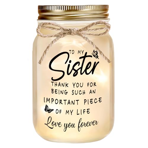 Sister Gift Mason Jar Night Light, Warm Starburst Glow Keepsake - color: Sister