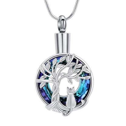 Hearbeingt Tree of Life Cremation Jewelry Paw Print Urn Necklace for Ashes - color: A-Silver