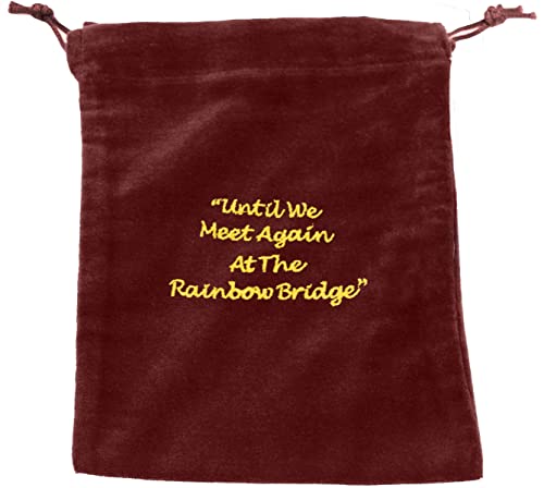 Medium Burgundy Velvet Rainbow Bridge Cremains Bag for Ashes - Medium Size 7"L x 9"H - for Holding 85 Cubic Inches of Pet Cremains - Includes Plastic Bag for Ashes - color: Burgundy, size: Medium