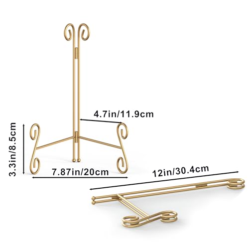 Gold Plate Stand, 12 Inch Decorative Holder for Displaying Platters, Heavy-Duty Metal Easel Stand for Picture, Photo Frame, Books and Round Objects
