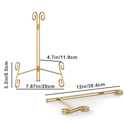 Gold Plate Stand, 12 Inch Decorative Holder for Displaying Platters, Heavy-Duty Metal Easel Stand for Picture, Photo Frame, Books and Round Objects