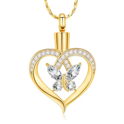 Imrsanl Butterfly Heart Pendant Cremation Urn Necklace for Women - color: Gold-White