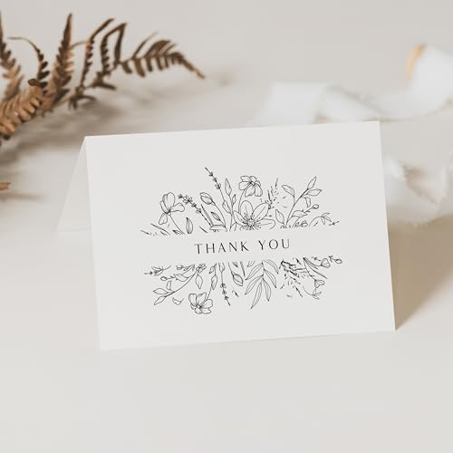 ThreeKin Floral Thank You Cards with Envelopes, 25 Folded 3.5 x 5" Blank Cards for Weddings, Baby Showers, Small Business, Holidays, Elegant Stationery for All Occasions, Heavyweight Matte Cardstock - style: Floral