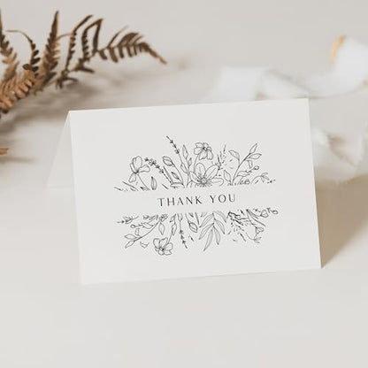 ThreeKin Floral Thank You Cards with Envelopes, 25 Folded 3.5 x 5" Blank Cards for Weddings, Baby Showers, Small Business, Holidays, Elegant Stationery for All Occasions, Heavyweight Matte Cardstock - style: Floral