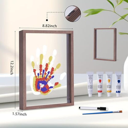 CHERRY CHEERS Family Handprint Kit, DIY Craft Keepsake Wooden Frame, Endless Gift Set, Non-Toxic Paints, Transparent Sheets (Brown) - color: Brown