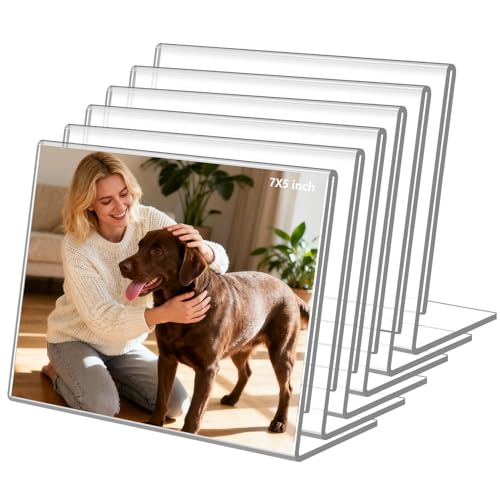 6 Pack 7"x 5" Clear Acrylic Self Standing Picture Frames，Photo Frame Stand Perfect for Showcasing Memories Tabletop Display for Home or Office Décor，Horizontal