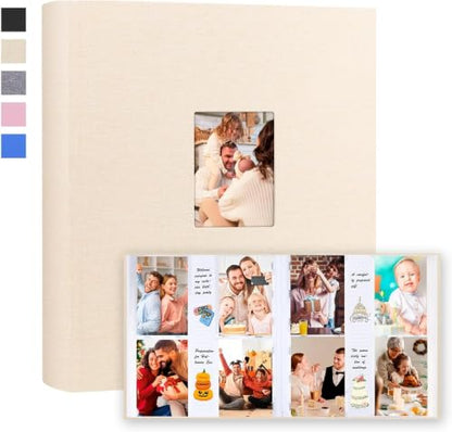 600 Pocket 4x6 Photo Album with Writing Space, Linen Cover, Beige - color: 600 Pockets khaki