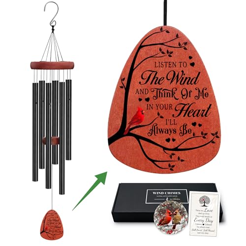 Cardinal Wind Chimes and Ceramic Ornament Sympathy Wind Chimes Home Decor Outdoor Garden, Gifts for Bereavement, Condolence, Funeral, Soothing Melodic Tones with Mute Option