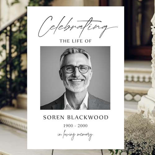 Personalized Celebration of Life Sign with Photo, Custom Funeral Welcome Sign, In Loving Memory Memorial Sign, Elegant Minimal White Design for Funeral - color: Memorial 9